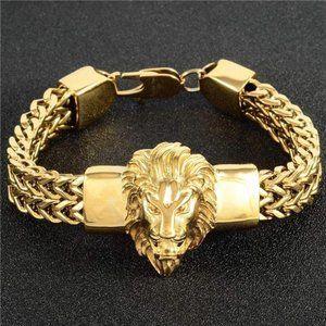 NEW Mens Gold Wolf Bracelet